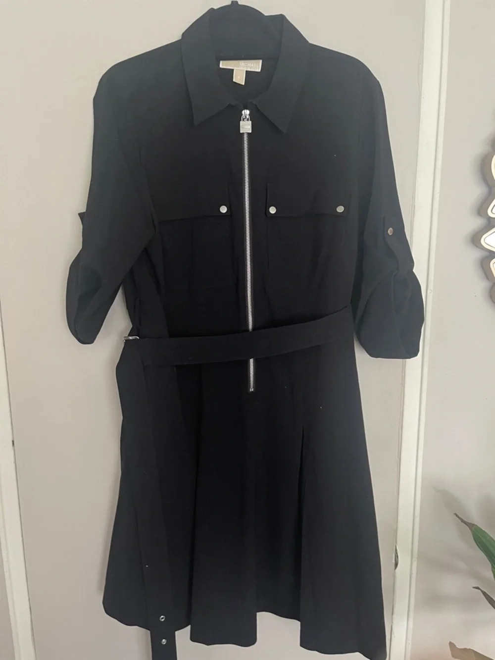 Michael Kors Black Zip-Front Shirt Midi Dress